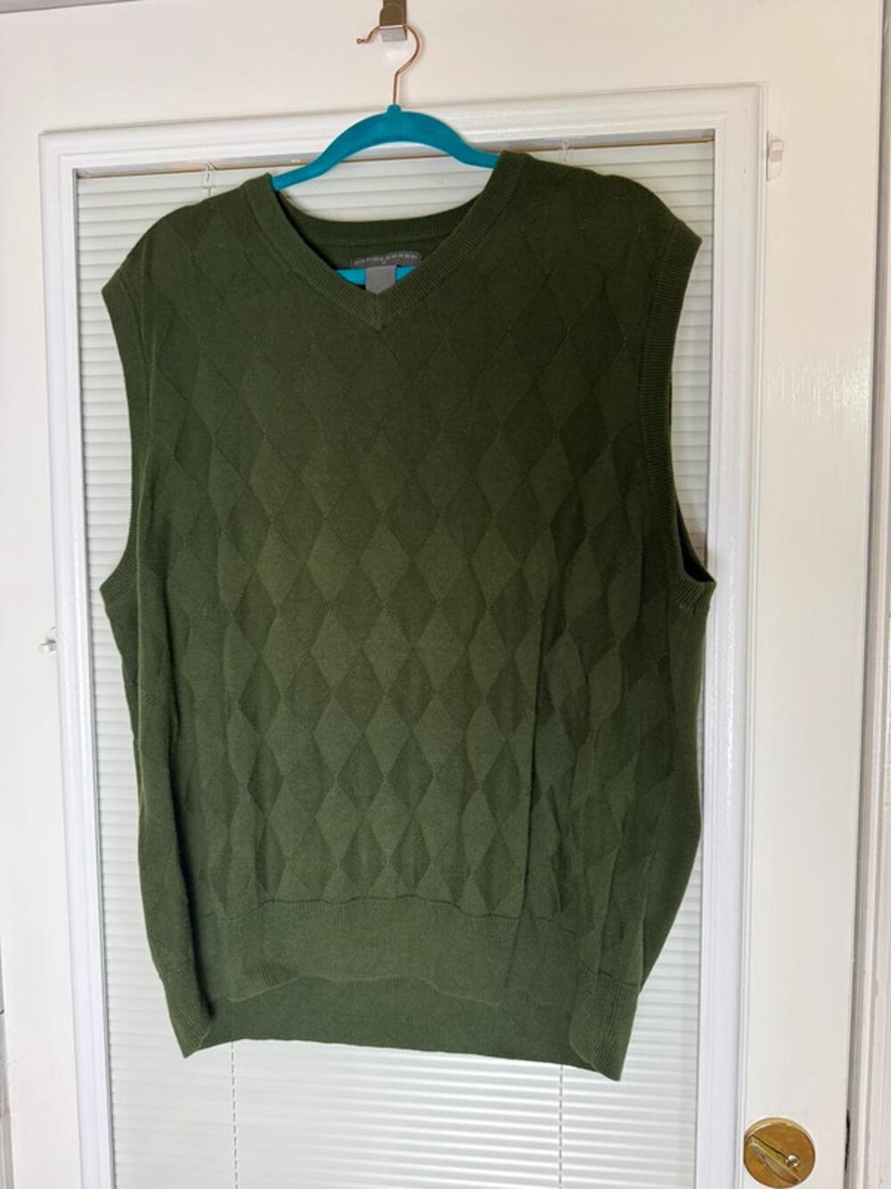 Saddlebred Men’s L Olive Green Tonal Argyle Cotton V-Neck Sweater Vest Golf Vest